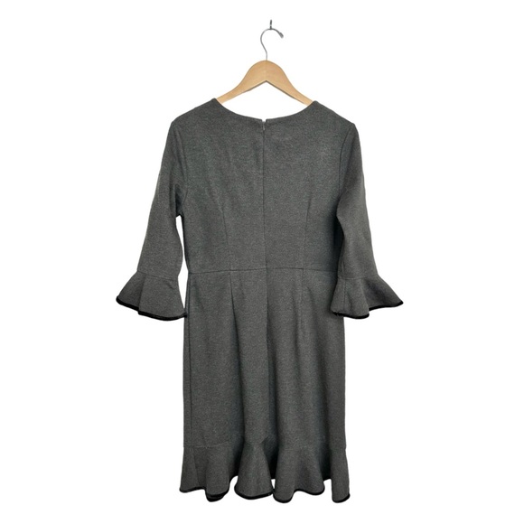 Nanette Lepore Gray Ponte Bell Sleeve Flounce Hem Velvet Trim Dress Size 10 - Picture 10 of 15